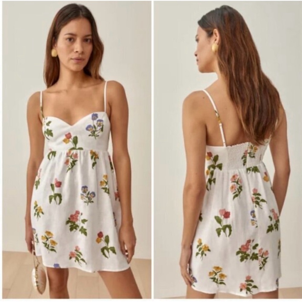 +Reformation Martin Sleeveless Linen Mini dress Botanical Sz 6